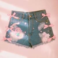 ราคา กางเกงยีนส์ขาสั้นเอวสูง แต่ง ลิ้ตเติ้ลทวิน งานป้าย แบรนด์ Macaron (1709132599)