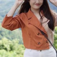 ราคา เสื้อเชิ้ตทูโทน #เชิ้ตแขนยาว #เชิ้ตสีส้ม #used (4361281879)