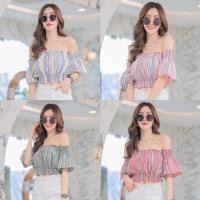 ราคา PIISAA SHOP เสื้อปาดไหล่ลายริ้วรุ้งสีสวยมากๆ (21368392890)