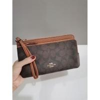 ราคา Coach ของแท้​ % Coach คล้องมือ​ 2 ซิป​ L COACH DOUBLE ZIP WALLET IN SIGNATURE (24271702317)