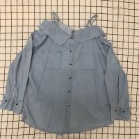 ราคา เสื้อยีนส์ เปิดไหล่ มีสายเล็ก ปรับสายได้ มือสอง (9415740472)