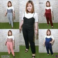 ราคา Dungarees #สาวอวบ เช็ตเอี๊ยมขายาวแต่งลูกไม้มงกุฎ+เสื้อ เอี๊ยมกางเกงขายาวเนื้อผ้าวูเวฟหน้าอกแต่งด้วยลูกไม้ลายมงกุฎ (985149837)