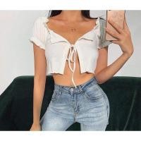 ราคา M crop top ครอปแขนสั้น ครอปผูกหน้า ครอปสายฝอ (9143342394)