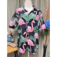 ราคา H&Mแท้ๆเสื้อเชิ้ตลายนกฟามิงโก้งานแบรนด์H&Mแท้มือสองสวยสุด (17758013919)
