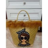 ราคา กระเป๋าสานกระจูด ขนนกฟรุ้งฟริ้ง หุ้มมุม ทรงึม (6656740892)