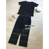 ราคา ชุดเซ็ตผ้าลูกไม้สำหรับสาวอวบ เสื้อ + กางเกงขายาว (269095940)