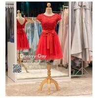 ราคา ชุดงานหมั้น ชุดราตรีสั้น เดรสออกงาน ชุดไปงานแต่งงานสีแดง ประดับโบว์ที่เอวเพิ่มความน่ารัก พร้อมส่ง BB033-RED (21055640366)