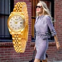 ราคา Bosck Lady นาฬิกาข้อมือแฟชั่นผู้หญิง สายสแตนเลสทอง หน้าปัดสีขาว (512506570)