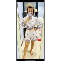 ราคา ชุดเซ็ต งานป้าย งานปักลายดอก เสื้อครอปแขนยาว กางเกงขาสั้น สีขาวออฟไวท์ มีซับใน อก34-36 ยาว 14 เอว 28 สพ.38 ยาว 15 นิ้ว (18508544827)