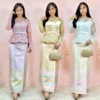 ราคา ชุดไทยประยุกต์ เสื้อลูกไม้แขนยาว สีขาว/สีทอง/สีชมพูกะปิ +ผ้าถุง สีทอง/สีครีม/สีม่วง (21493227709)