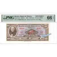 ราคา ธนบัตรตัวอย่าง เลขตอง 00000 เม็กซิโก 100 Pesos ปี 1961 เกรด PMG 66 EPQ Gem Uncirculated (20274711992)