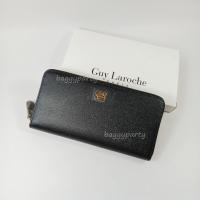 ราคา Guy Laroche แท้!! กระเป๋าสตางค์ผู้หญิงซิปรอบ ใบยาว สีดำ หนังลาย โลโก้ทอง หนังแท้100% (24031389611)
