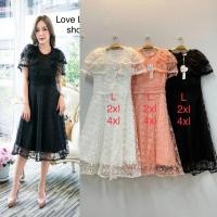 ราคา เดรสลูกไม้ดำ!!! L-4XL Dress เดรสสีดำผ้าปักลายแขนระบาย2ชั้น งานป้าย Love love (17841621960)