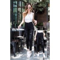 ราคา กางเกงยีนส์ขาเดฟเอวสูงผ้ายืดสีดำฟอกแต่งขาดเหนือเข่า (14250641068)