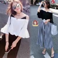 ราคา เสื้อปาดไหล่ สายเดี่ยว ทูโทน แขนระบายชายจ้า เสื้อผ้าไซส์ใหญ่ สาวอวบ สาวอ้วน เสื้อผ้าคนอ้วน bigsize plussize Dress (427138557)