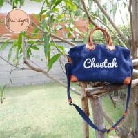 ราคา กระเป๋าปักชื่อผ้าแคนวาส+หนังแท้ #navy30 #size30cm (234935129)