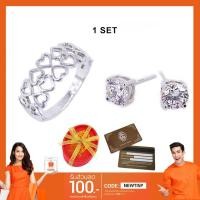 ราคา Tips Gallery ชุดเซ็ท แหวนเงินแท้ 925 + ต่างหูเงินแท้ 925 เพชร CZ 0.75 กะรัต รุ่น Pretty Love Hearts Ring Design TESS008 (1837202577)