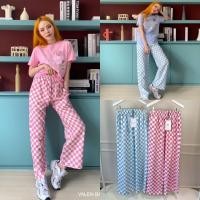 ราคา กางเกงขายาวลายตาราง✨Chess pattern pants✨ทรงขากระบอกผ้าดีละมุนมากป้ายVALEN (12119247042)