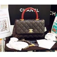 ราคา กระเป๋าชาแนล Chanel Coco 9.5" Red Burgundy Lizard Handle Black Caviar อะไหล่ทอง Holo23 (2848633937)