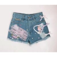 ราคา กางเกงยีนส์ขาสั้นเอวสูง งานป้าย แบรนด์ Macaron (1393777203)