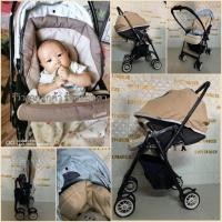 ราคา รถเข็นเด็กมือสองยี่ห้อcombiรุ่นMECHANICAL สีเบจครีมหลังคาลาย (24209337481)