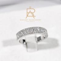 ราคา แหวนเงินแท้ แหวนแถว 3 ชั้น ฝังเพชร Moissanite ชุบทองคำขาว ดีไซน์หรูหรา (25271817316)