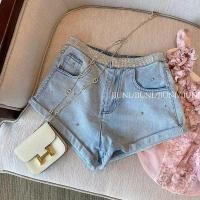 ราคา กางเกงยีนส์แต่งประดับขอบเพชร (24504452215)