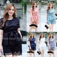 ราคา #ชุดสาวอวบ เซตเสื้อ+กางเกงขาสั้น ผ้าลูกไม้ (2420890517)