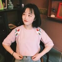 ราคา เสื้อยืดโอเวอร์ไซต์ สีชมพู ปักลายนก สไตล์เกาหลี (820074430)