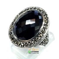 ราคา แหวนนิล แหวนเงินแท้ 92.5% รมดำ ประดับ พลอยนิลแท้ ตกแต่ง แมกกาไซต์ YTG-10084 (6731507342)