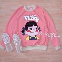 ราคา เสื้อคลุมแขนยาวลายMILKYสีชมพู พร้อมส่ง (300785336)