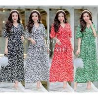 ราคา แมกซี่เดรส เดรสยาว คอวี อกป้ายไขว้หน้า แขนระบาย สม็อคใต้อก ผ้าสปันพริ้วสวย ลายดอกไม้ ลายดอกเดซี่ สาวอวบใส่ได้ (8344902321)