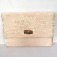 ราคา กระเป๋าออกงาน กระเป๋างานราตรี สีเบจ แต่งลูกไม้ มือสอง (1501820344)