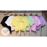 ราคา สีเหลืองนะคะเสื้อแฟชั่นครอปผูกเอวปักMIU MIU*สินค้าพร้อมส่ง* (17243596520)