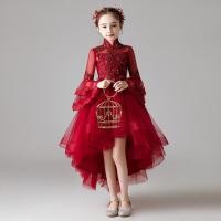 ราคา Gd3806- พร้อมส่งจากไทย ชุดราตรีเด็ก สีแดงเข้ม ชุดออกงานเด็กหญิง แขนยาว ทรงหน้าสั้นหลังยาวแบเดรสทรงหางปลา งานลูกไม้สวย... (12382021404)