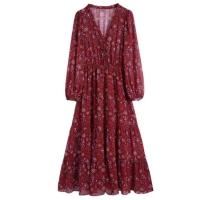 ราคา Maxidress เดรสสไตล์โบฮีเมี่ยนสีแดงเลือดหมู (15958166186)