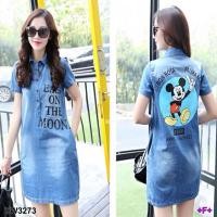 ราคา เดรสสั้น ยีนส์เทียม แขนสั้นคอปก กระดุมหน้าครึ่งตัว ด้านหลังสกรีนลายมิกกี้เม้าส์สวย (1145548056)