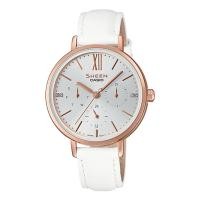 ราคา Casio Sheen นาฬิกาข้อมือผู้หญิง สายหนังแท้ รุ่น SHE-3064PGL-7A (CMG) - สีขาว (1419795706)