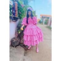 ราคา เดรสลายสก็อตสีชมพูงานตัดผ้าหนาหนักระบายชั้นๆ (14140544926)