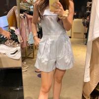 ราคา JASPAL ชุดกางเกง JASPAL ของแท้ ชุดกางเกงเกาะอกสีฟ้าแถบทอง เสื้อผ้าแฟชั่น เสื้อเกาะอก ชุดเกาอก (6441092445)