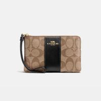 ราคา [แท้100% Import]COACH กระเป๋าคล้องมือCorner Zip Wristlet In Signature Canvas (16092228828)