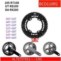 ราคา Stone จานหน้าจักรยาน แบบคู่ 110bcd 58-44T 56-42T 55-40T สําหรับ Shimano 105 R7100 UT R8100 DA R9200 Road Bike Round 52-36T 53 39T 54 40T 50-34 48-33T 46-32T (24366775972)