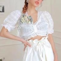 ราคา เสื้อครอปลูกไม้ ชายระบาย เสื้อแขนตุ๊กตา (2371165947)