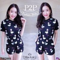 ราคา Set 2ชิ้นเสื้อแขนสั้น+กางเกงขาสั้นลายนกฟามิงโก้ (846066928)