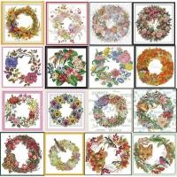 ราคา ชุดปักครอสติช พวงมาลัย ช่อดอกไม้ มงกุฎ ผลไม้ นก กระรอก หมาป่า (Wreath of flower cross stitch) (4012681548)
