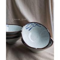 ราคา สินค้ามือสอง ชามเซรามิคเคลือบ เพ้นลายลงขอบน้ำตาล (งานเพ้นมือ) จานญี่ปุ่นมือสอง (4158197630)