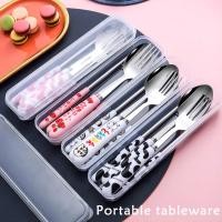 ราคา ชุดช้อนส้อม ตะเกียบ สแตนเลส แบบพกพา ลายการ์ตูน SH013 สําหรับนักเรียน (20781128955)