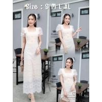 ราคา พร้อมส่ง เดรสยาวลูกไม้แขนยาว งานบุญ งานบวช งานแต่งได้หมด งานป้าย Hannasize (22422683806)