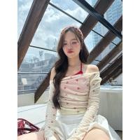 ราคา เสื้อแขนยาวปาดไหล่ลายโบว์+สายเดี่ยวคล้องคอ (27559270684)