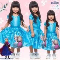 ราคา ชุดเดรส ชุดราตรี Frozen ลายเจ้าหญิงเอลซ่า เจ้าหญิงอันนา กระโปรงบานสีฟ้า แขนตุ๊กตา ดิสนีย์แท้ ลิขสิทธิ์แท้ (1591564096)